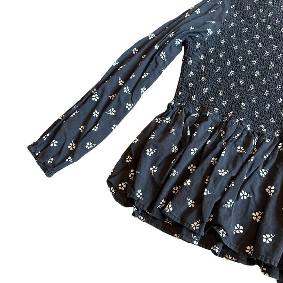 Marine Layer Grey Floral Print Long Sleeve Shirt Fit & Flare Smocked Size Large - Picture 10 of 12